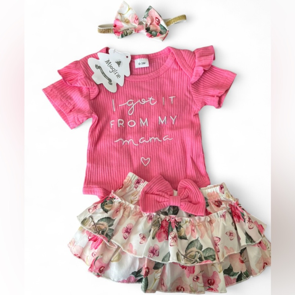 Pink Baby Outfit with Floral Skirt
